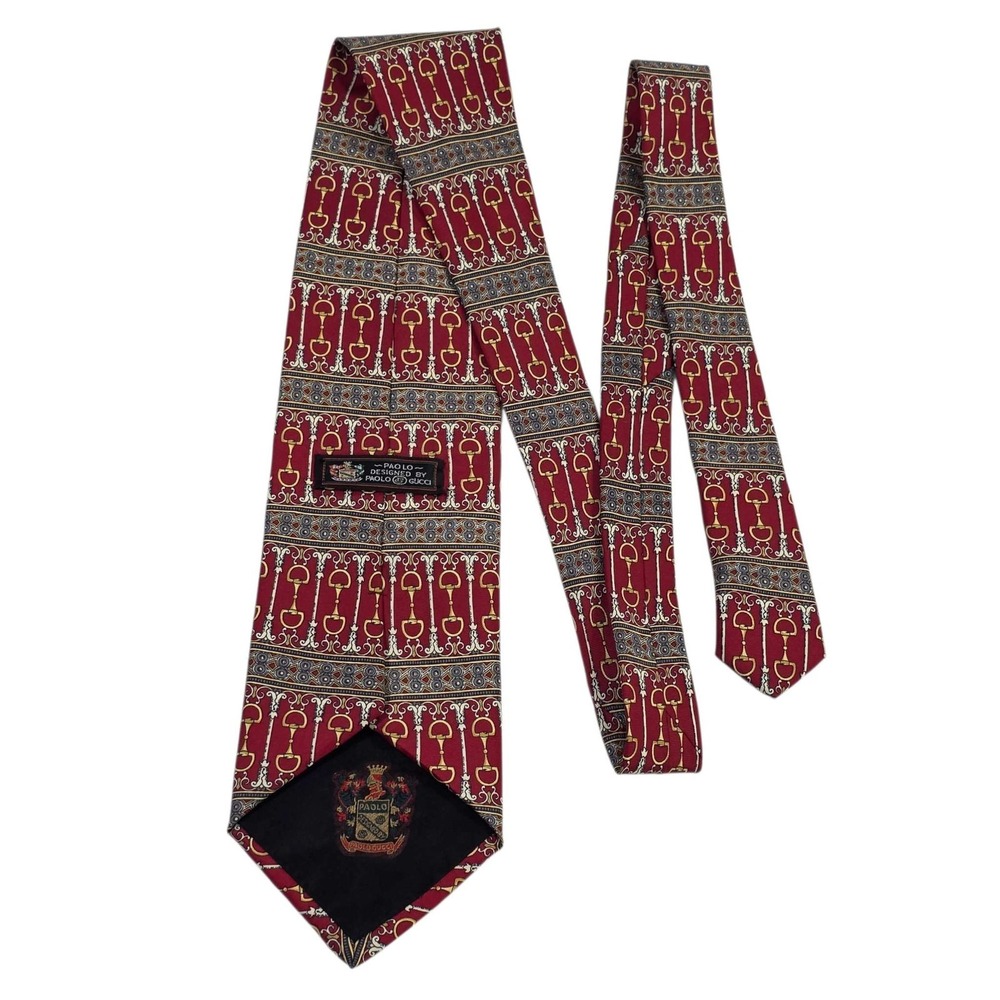 PAOLO GUCCI Red Horse‎ Bit Silk Necktie Men's Luxury Equestrian Designer Power